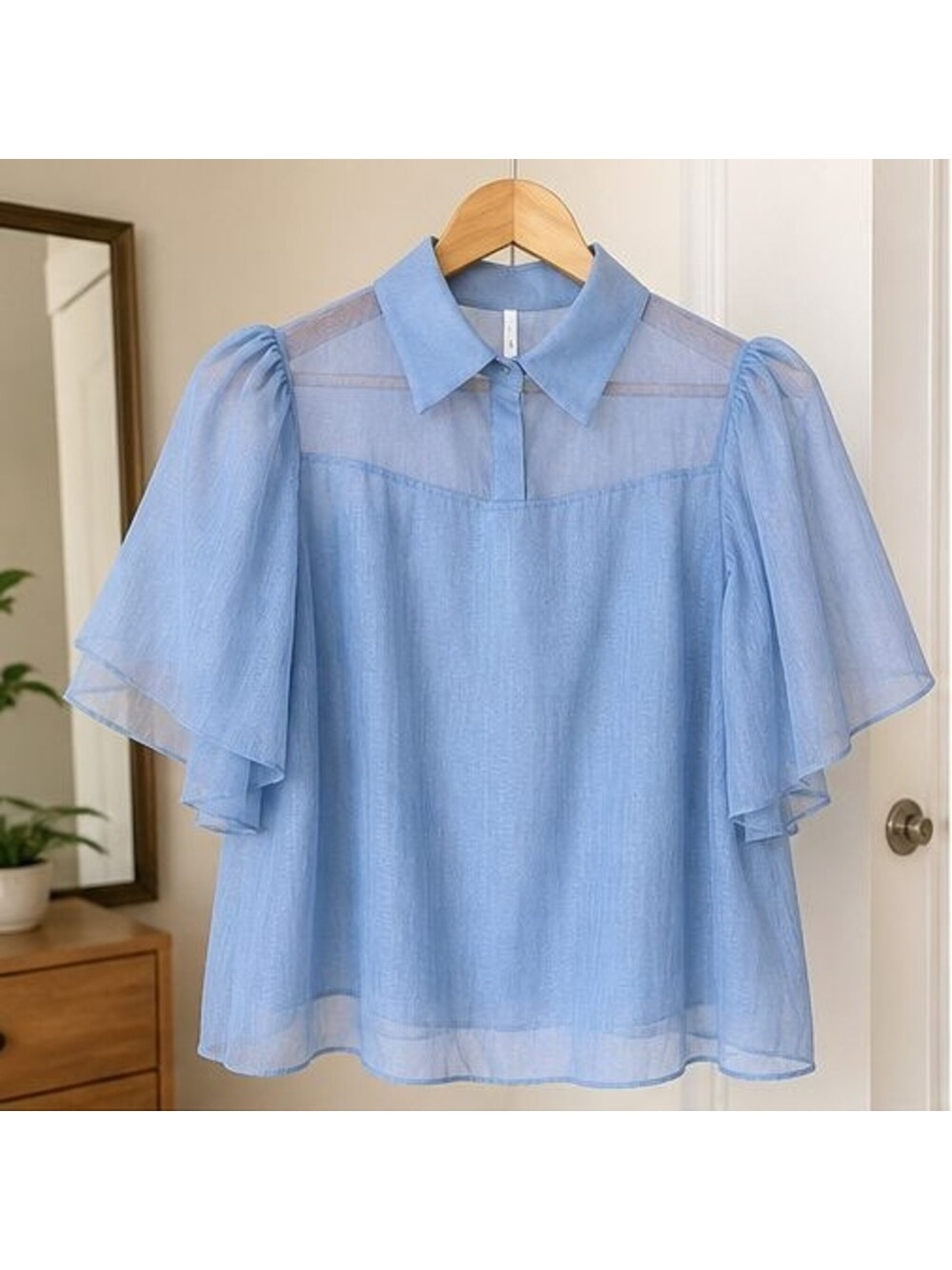 Blue Ruffle Blouse - Picture 1 of 6